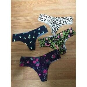 Lot of 4 Victorias Secret No Show Thongs Panties Leopard Floral Lemon Small